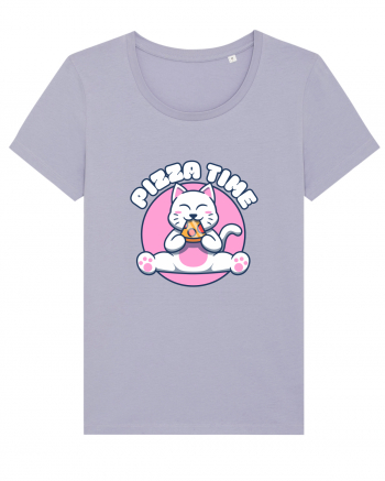 Cute kawaii cat eating pizza Lavender