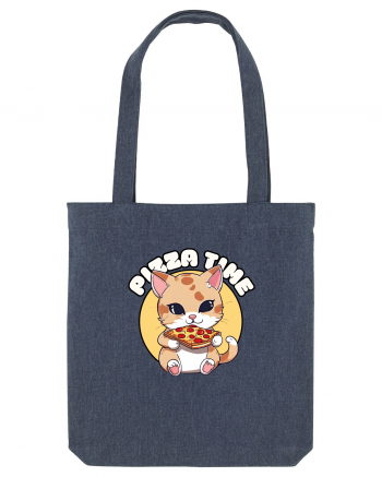 Cute kawaii cat eating pizza Midnight Blue