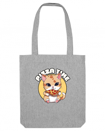 Cute kawaii cat eating pizza Heather Grey