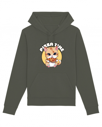 Cute kawaii cat eating pizza Khaki