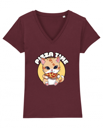 Cute kawaii cat eating pizza Burgundy