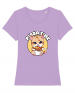 Cute kawaii cat eating pizza Tricou mânecă scurtă guler larg fitted Damă Expresser