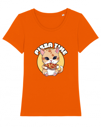 Cute kawaii cat eating pizza Bright Orange