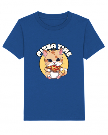 Cute kawaii cat eating pizza Majorelle Blue