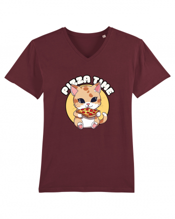 Cute kawaii cat eating pizza Burgundy