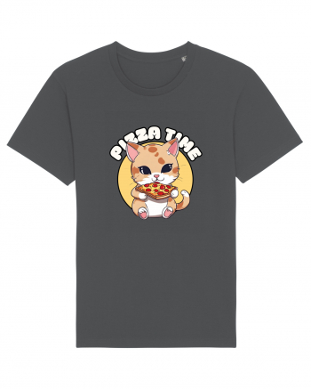 Cute kawaii cat eating pizza Anthracite