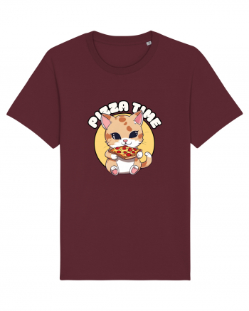 Cute kawaii cat eating pizza Burgundy