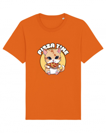 Cute kawaii cat eating pizza Bright Orange