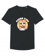 Cute kawaii cat eating pizza Tricou mânecă scurtă guler larg Bărbat Skater