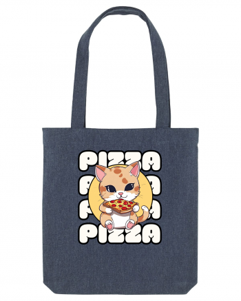 Cute kawaii cat eating pizza Midnight Blue