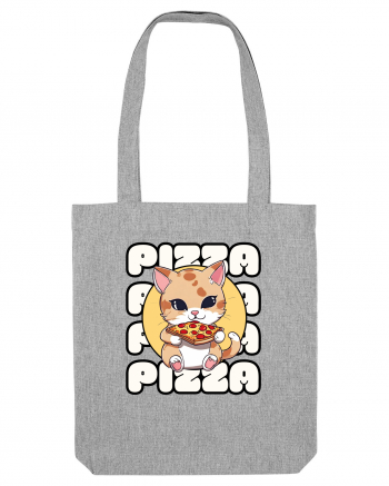 Cute kawaii cat eating pizza Heather Grey