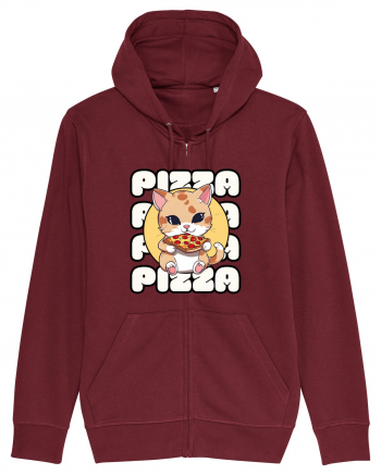 Cute kawaii cat eating pizza Burgundy