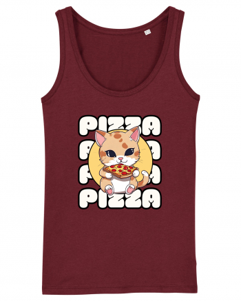 Cute kawaii cat eating pizza Burgundy