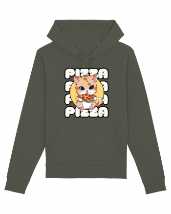 Cute kawaii cat eating pizza Khaki