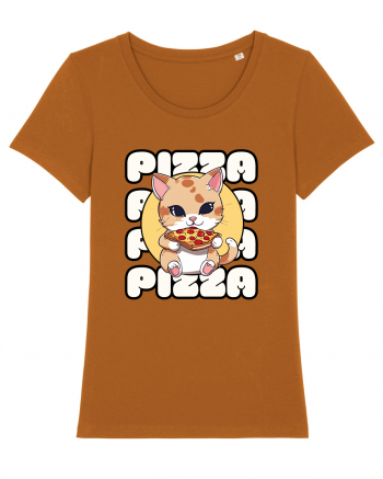 Cute kawaii cat eating pizza Roasted Orange