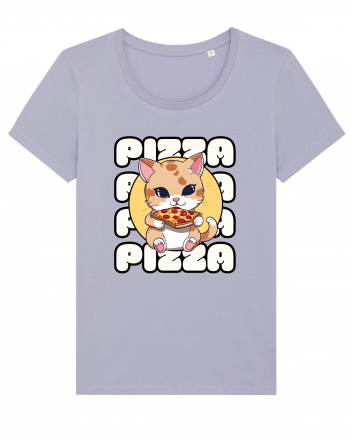 Cute kawaii cat eating pizza Lavender