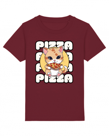 Cute kawaii cat eating pizza Burgundy