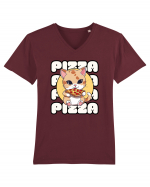 Cute kawaii cat eating pizza Tricou mânecă scurtă guler V Bărbat Presenter