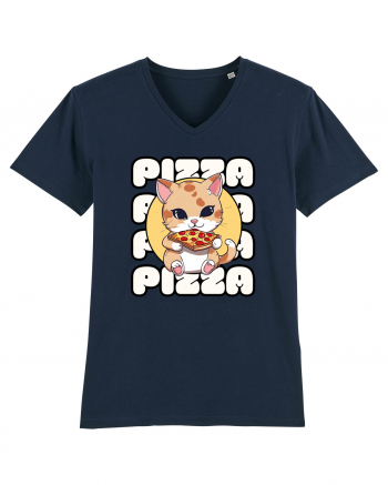 Cute kawaii cat eating pizza French Navy