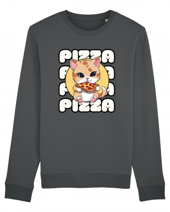 Cute kawaii cat eating pizza Anthracite