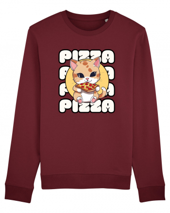 Cute kawaii cat eating pizza Burgundy