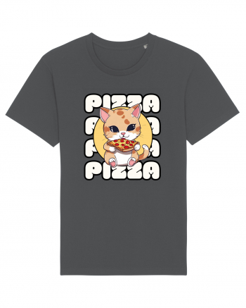 Cute kawaii cat eating pizza Anthracite