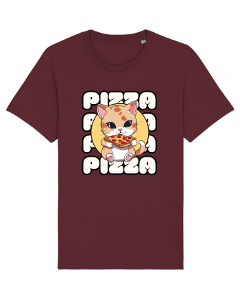 Cute kawaii cat eating pizza Burgundy