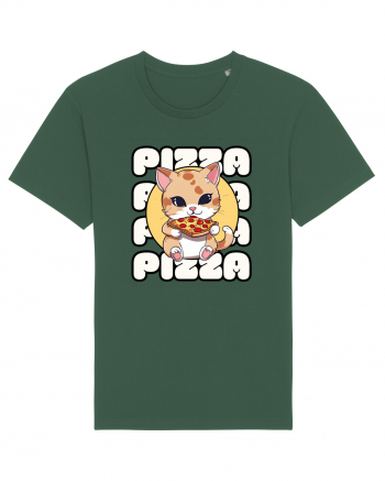 Cute kawaii cat eating pizza Bottle Green