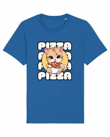 Cute kawaii cat eating pizza Royal Blue