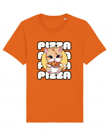 Cute kawaii cat eating pizza Bright Orange