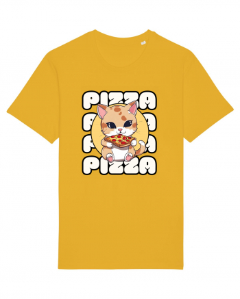 Cute kawaii cat eating pizza Spectra Yellow