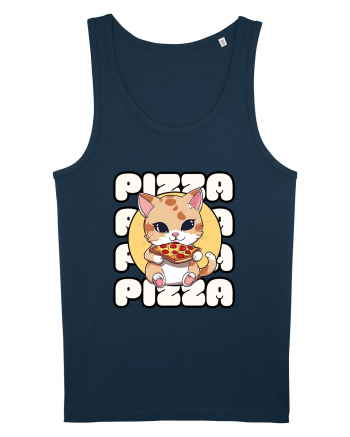 Cute kawaii cat eating pizza Navy