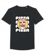 Cute kawaii cat eating pizza Tricou mânecă scurtă guler larg Bărbat Skater