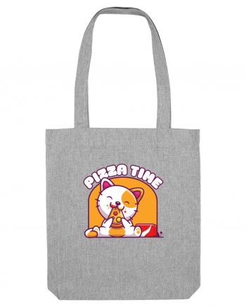 Cute kawaii cat eating pizza Heather Grey