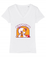 Cute kawaii cat eating pizza Tricou mânecă scurtă guler V Damă Evoker