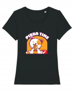 Cute kawaii cat eating pizza Tricou mânecă scurtă guler larg fitted Damă Expresser