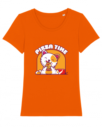 Cute kawaii cat eating pizza Bright Orange