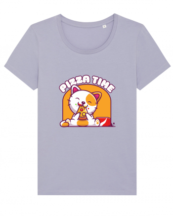 Cute kawaii cat eating pizza Lavender