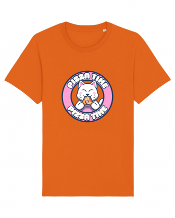 Cute kawaii cat eating pizza Bright Orange