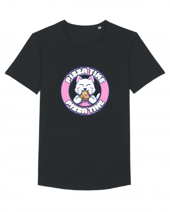 Cute kawaii cat eating pizza Black