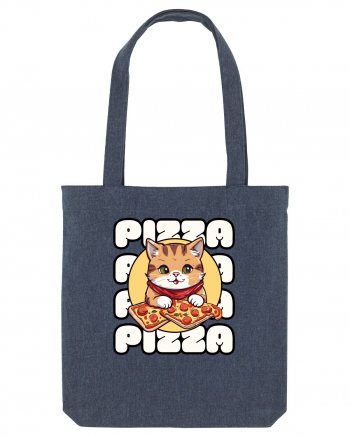 Cute kawaii cat eating pizza Midnight Blue