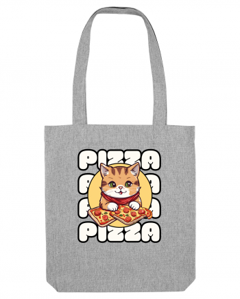 Cute kawaii cat eating pizza Heather Grey