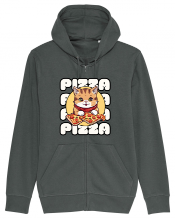 Cute kawaii cat eating pizza Anthracite