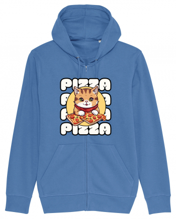 Cute kawaii cat eating pizza Bright Blue