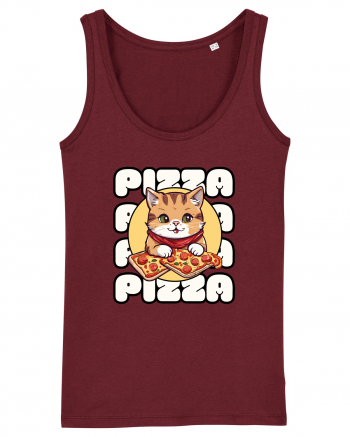 Cute kawaii cat eating pizza Burgundy