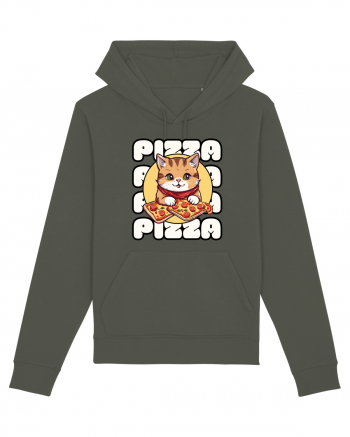 Cute kawaii cat eating pizza Khaki