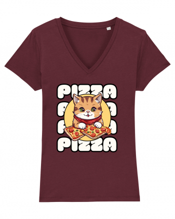 Cute kawaii cat eating pizza Burgundy