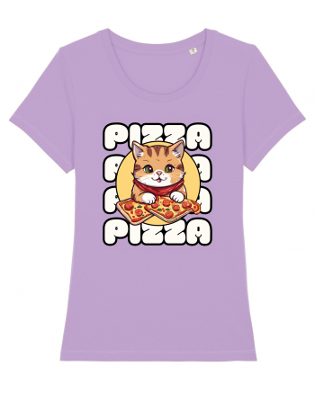 Cute kawaii cat eating pizza Lavender Dawn