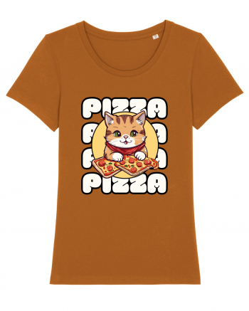 Cute kawaii cat eating pizza Roasted Orange