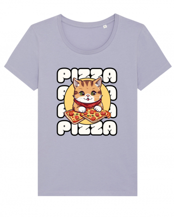 Cute kawaii cat eating pizza Lavender